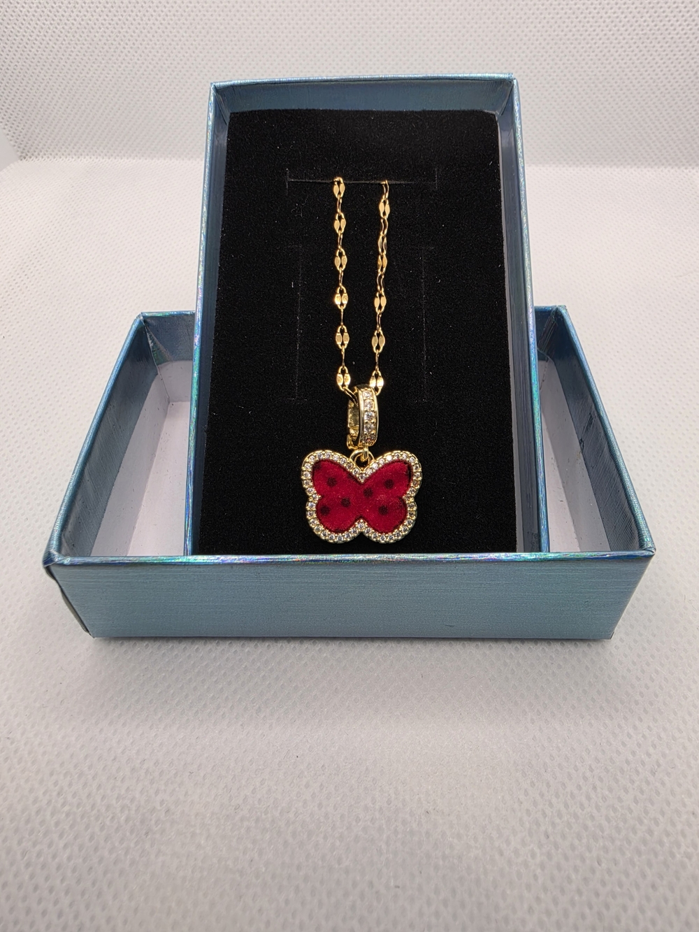 Gold Butterfly Pendant Necklace with Dots Butterfly. New.